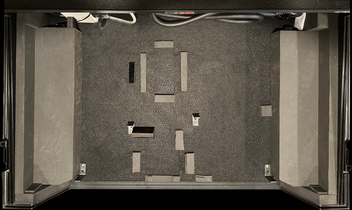 DJ Controller case with no equipment in it - shows brackets and foam pieces to hold equipment in place