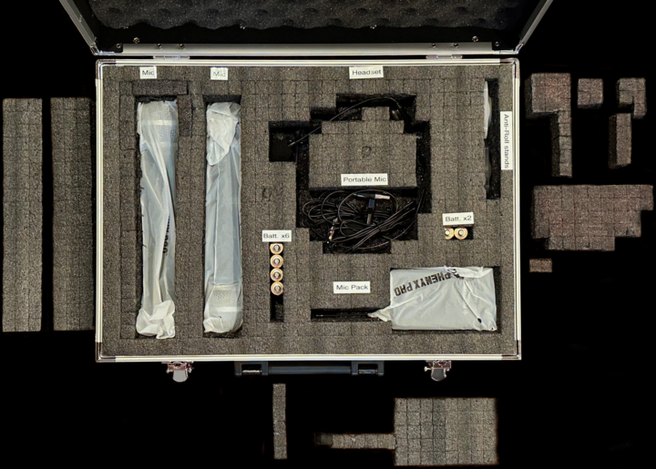 Mic case with foam pick outs removed showing the equipment